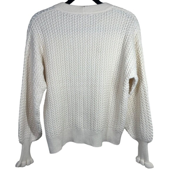 Madewell Ardmore Ruffle-Cuff Pullover Sweater Size Small Ivory Wool Blend‎ - Picture 4 of 13